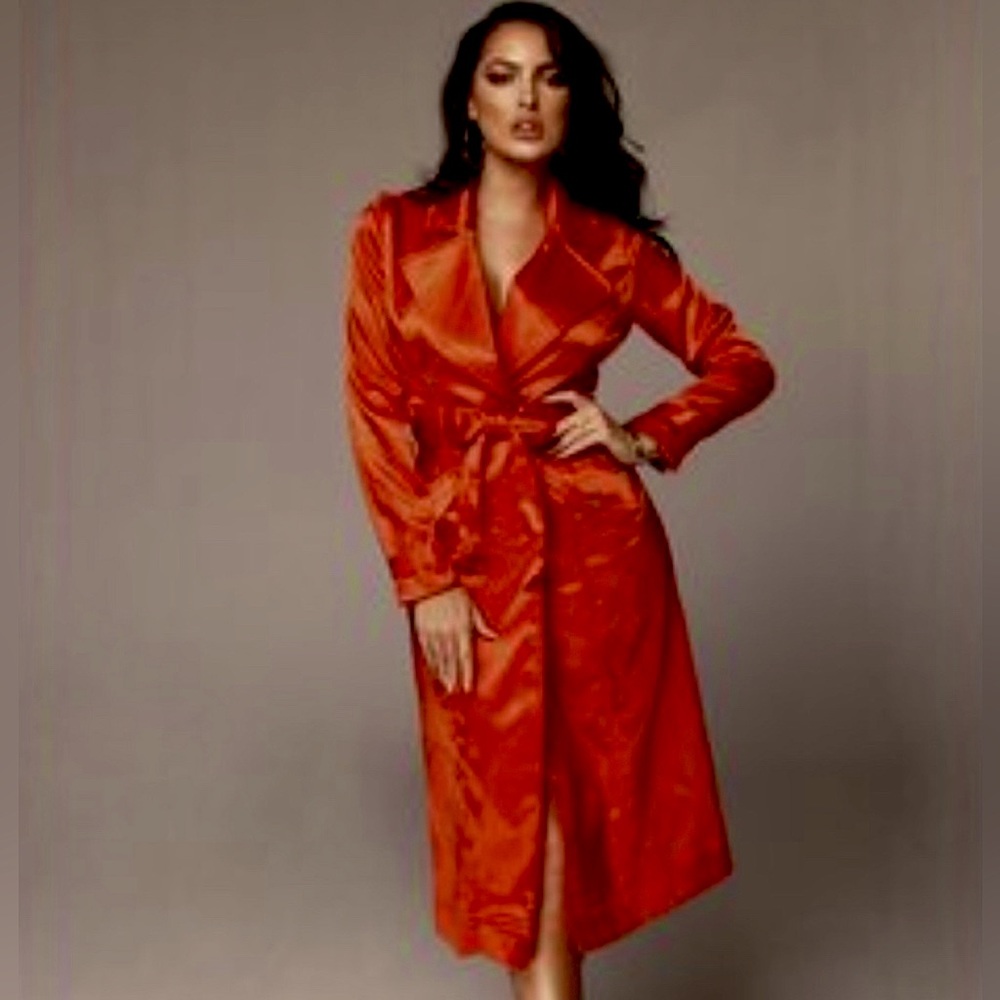 JLUXLABEL | Red Satin Trench Waist Coat Jacket